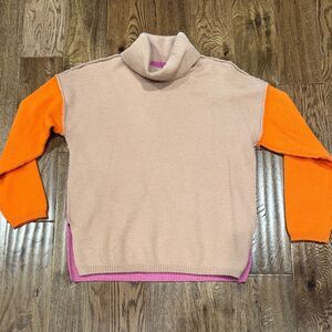 Colorblock Turtleneck Sweater - Orange, Pink, and Tan Sz S